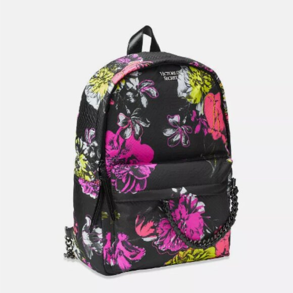 💙💚 Victoria's Secret Black & Pink Floral Mini Backpack + Wallet Set - Picture 1 of 9